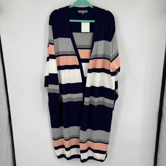 Liquid multi stripe long line Duster Sweater Open cardigan plus size 3X - Picture 9 of 16
